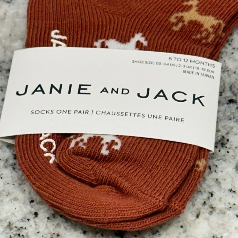 Janie and Jack Kids 6-12M Socks Rust Brown Horse Pattern Equestrian Preppy